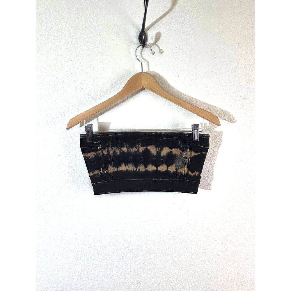 I.AM.GIA Tube Top Small Black Bleach Tie Dye Distressed Strapless Bustier